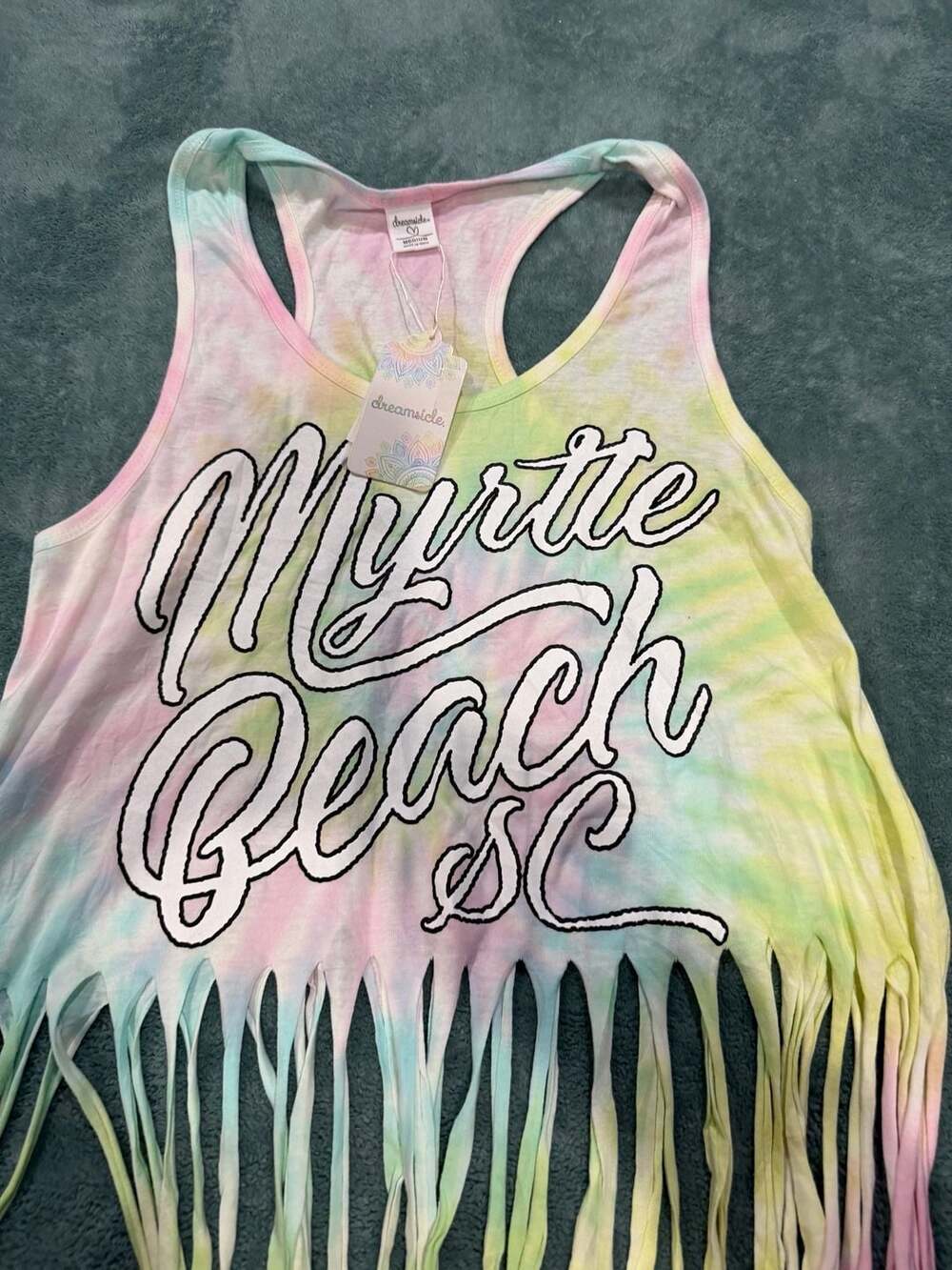dreamsicle Myrtle Beach SC Tie Dye Fringe Tank Top Medium